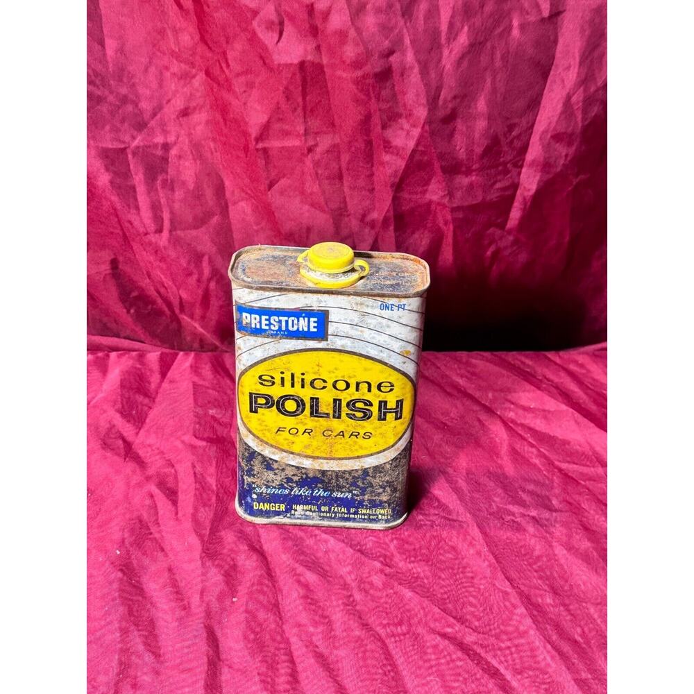 Vintage Prestone Silicone Car Polish Shine 1 Pint Metal Can 1950s Advertisement